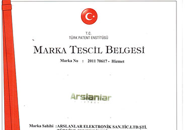 Arslanlar Elektronik Marka Tescil Belgesi